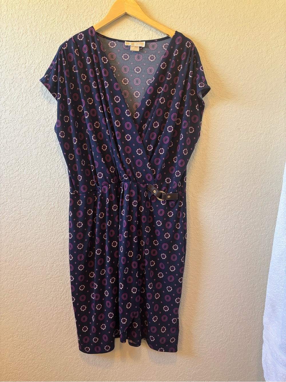 Michael Kors Midi Purple Printed Wrap Geometric Pattern Dress with Belt 1X